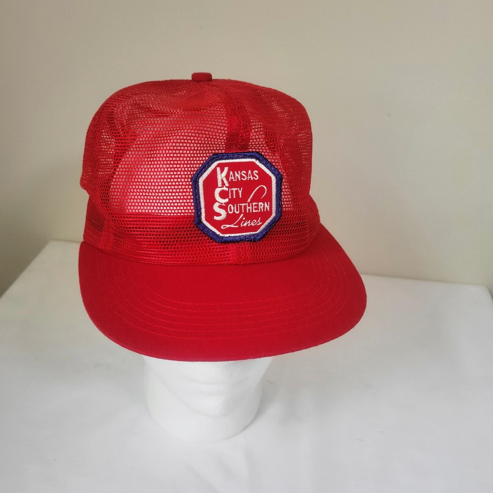 Vintage Kansas City Southern Lines Trucker Hat Red K-Products Snapback USA Made
